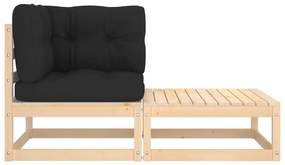 2 pcs conjunto lounge de jardim com almofadões pinho maciço