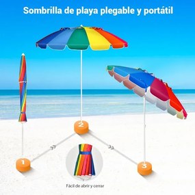 Guarda-sol de praia ajustável 2,2 x 2,45 m com proteção solar UPF50+ Inclinável Multicolorido