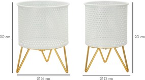 CONJUNTO DE 2 VASOS HOLDERGASPY BRANCO E DOURADO Ø 16X20-13X20 CM (PLANTAS NÃO INCLUIDAS)