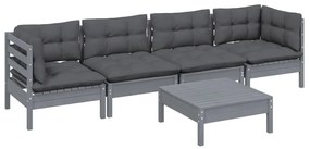 5 pcs conjunto lounge de jardim c/ almofadões pinho maciço