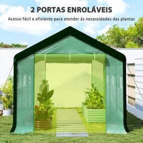 Estufa Tipo Túnel 6x3x2,8 m Estufa de Exterior com 6 Janelas Cobertura de PE Anti UV e 2 Portas Enroláveis Verde