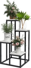 Estante para plantas e flores em metal e madeira, com 4 níveis de alturas diferentes, estilo industrial, 34 x 34 x 66 cm preto e branco