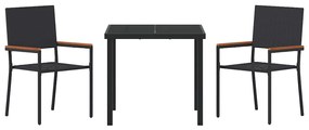Conjunto de Jantar pra Jardim 3 Peças Preto Rattan Sintético