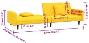 Sofá-cama 2 lugares com duas almofadas veludo amarelo