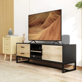 Móvel para televisores até 60 polegadas 140 x 35 x 45 cm, com prateleiras abertas e 2 gavetas, natural e preto