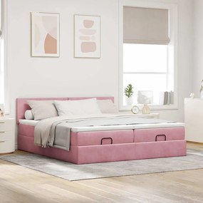 Estrutura de cama otomana com colchões 180x200 cm veludo rosa