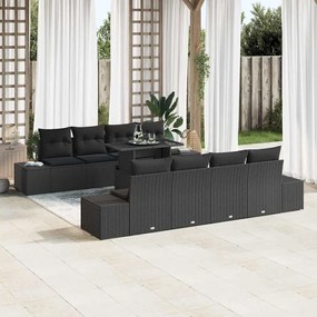 vidaXL Conjunto de Sofá de Jardim com almofada 9 pcs Preto vime PE