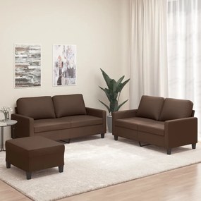 vidaXL 3 pcs conjunto de sofás c/ almofadões couro artificial castanho