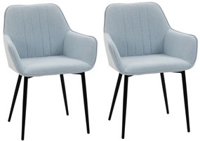 HOMCOM Conjunto de 2 cadeiras de jantar decorativas estofadas em linho com encosto ergonômico, braços e pernas de metal 59,5x56,5x81 cm Azul