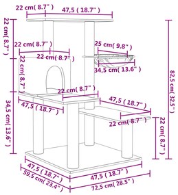 Árvore p/ gatos postes arranhadores sisal 82,5 cm cinza-escuro