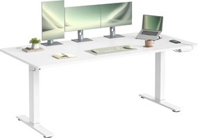 Secretária elétrica com regulação elétrica da altura, 180 x 80 x (72-120) cm, com porta USB-C Branca