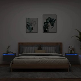 Mesas de cabeceira de parede com luzes LED 2 pcs preto