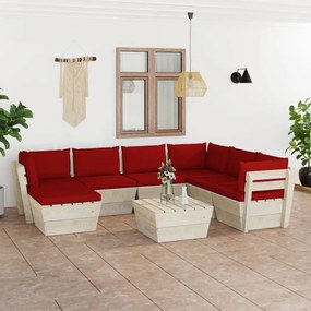8 pcs conjunto lounge de paletes + almofadões madeira de abeto