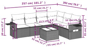 7 pcs conjunto de sofás p/ jardim com almofadões vime PE bege