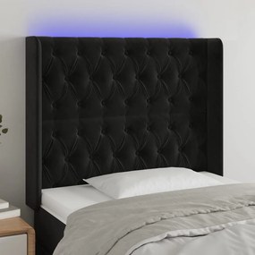 Cabeceira de cama c/ luzes LED veludo 93x16x118/128 cm preto