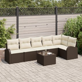 Conjunto de Sofá de Jardim de 6 Peças com Almofadas Rattan Poliéster C