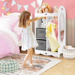 Roupeiro Infantil com Espelho 2 Cestos de Espelho e Organizador de Cabides e Roupa 66 x 34 x 116 cm Branco