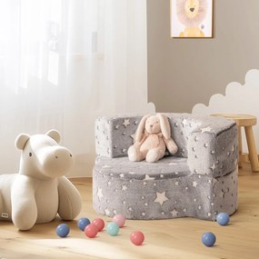 Sofá infantil 2 em 1 que brilha no escuro com capa removível e lavável Cadeira de leitura acolchoada para crianças cinza