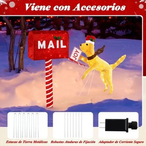 Caixa de correio natal e cão com 120 luzes LED Decoração natal iluminada com abraçadeiras e estacas para jardim 168 x 21 x 108 cm Vermelho