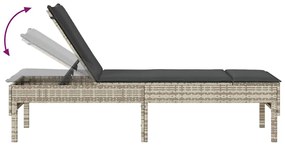 Espreguiçadeira almofadão 55x200x44cm vime PE cinzento-claro