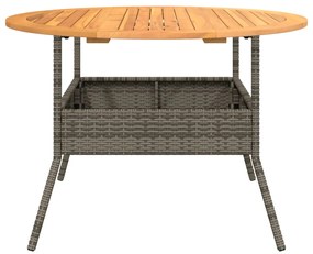 Mesa de jardim com tampo de acácia Ø110x71 cm vime PE cinza