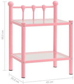 Mesas de cabeceira 2 pcs metal rosa e vidro transparente