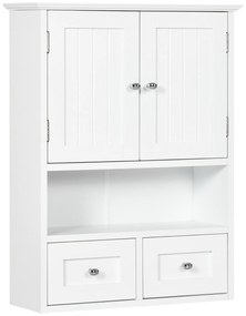 kleankin Armário de Parede para Casa de Banho com 2 Portas Prateleira Aberta e 2 Gavetas Estilo Moderno 50,8x17,8x66 cm Branco
