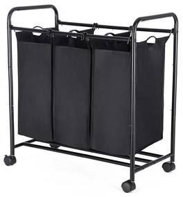 Separador de roupas com rodinhas SONGMICS, Cesto de roupas com 3 sacos removíveis, Carrinho de roupas, Organizador de brinquedos com rodas, Resistente, 3 x 44L, Preto LSF003B