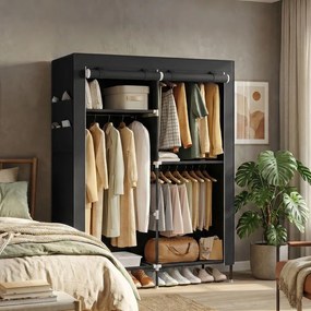 Guarda roupa  45 x 127 x 180 cm, em tecido e plástico com bolsos laterais preto