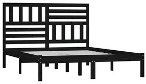 Estrutura de cama 140x190 cm madeira de pinho maciça preto