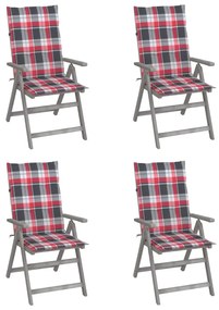 vidaXL Cadeiras jardim reclináveis c/ almofadões 4 pcs acácia maciça