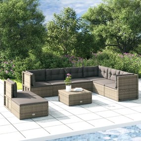 vidaXL 8 pcs conjunto lounge de jardim c/ almofadões vime PE cinzento