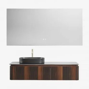 Conjunto De Móvel De Casa De Banho Suspenso 160x55 Cm Em Madeira Lavena Madeira Escura & Oval Aço Inoxidável - Sklum