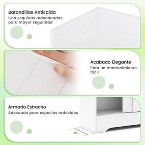 Armário de Casa banho ou cozinha 60 x 20 x 80 cm com porta-papel higiênico, compartimento para escova e prateleiras ajustáveis com 2 portas deslizante