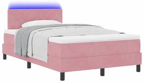 Cama Box com Colchão e LED Rosa 120x190 cm Veludo