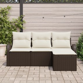 Conjunto de Sofá de Jardim de 4 Peças com Almofadas Castanho Rattan Po
