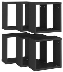 Prateleiras de parede em forma de cubo 6 pcs 30x15x30 cm preto