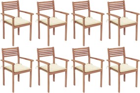 vidaXL Cadeiras de jardim empilháveis c/ almofadões 8 pcs teca maciça
