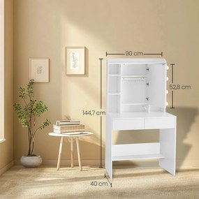 Toucador com iluminação LED 40 x 90 x 144,7 cm, cores de luz e brilho reguláveis, toucador com espelho Branco 