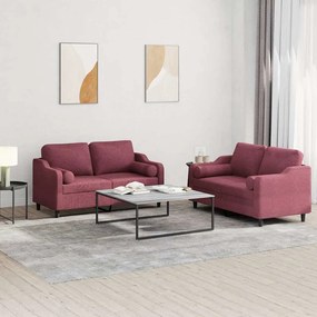 vidaXL 2 pcs conjunto de sofás com almofadas tecido vermelho-tinto