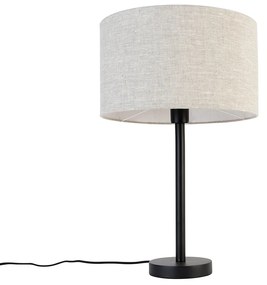 Candeeiro de Mesa Moderno Preto com Abajur de Linho Cinza Claro 35 cm - Simplo