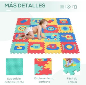 HOMCOM Tapete Puzzle para Crianças 150x150cm com 36 Peças de Espuma EVA Suave Área de 1,44m² Tapete Quebra Cabeças para Bebé Multicor