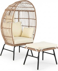 Cadeira Ovo Jardim em Rattan PE com pufe para Apoio para os pés Extragrande Castanho Misto