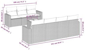 8 pcs conjunto de sofás p/ jardim com almofadões vime PE bege