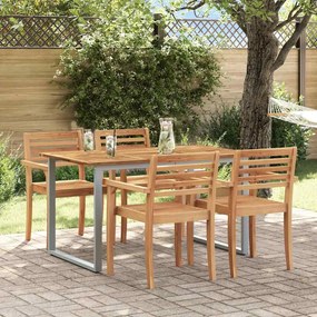 Mesa de Jantar Exterior vidaXL Cinza 140x80x75 cm Aço e Madeira Sólida de Acácia