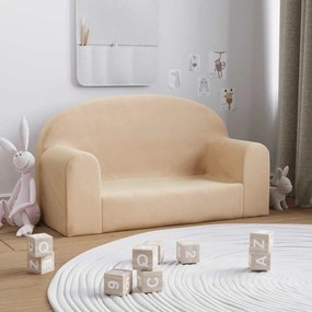 vidaXL Sofá infantil 2 lugares peluche macio creme