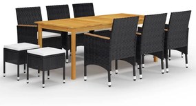 vidaXL 11 pcs conjunto de jantar para jardim preto