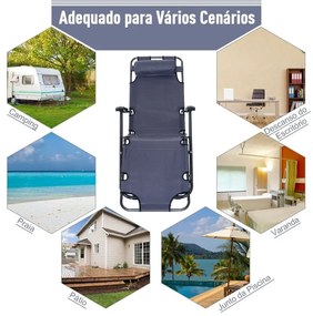 Espreguiçadeira Dobrável com Encosto - Cinzento - Design Ergonômico