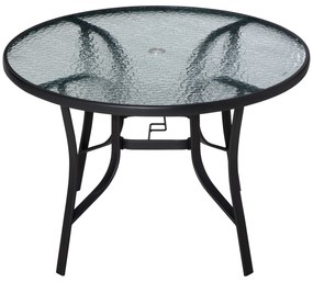 Outsunny Mesa de Cristal de Jardim com Orifício para Chapéu de Sol Mesa Redonda de Exterior Terraço Ø106,5x71cm Transparente e Preto | Aosom Portugal