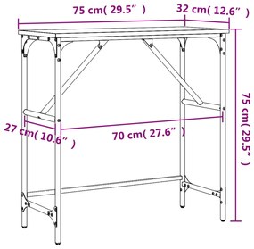 Mesa consola 75x32x75 cm derivados madeira carvalho castanho